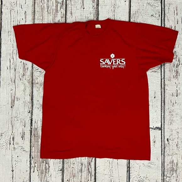 Vintage 1980s Savers Bank Screen Stars Single Stitch Red 80s Tee Tshirt - Picture 1 of 3